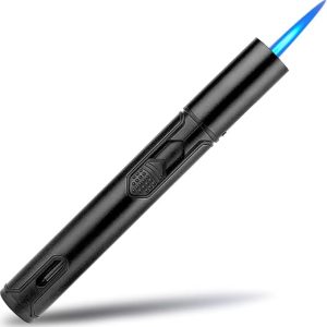 Yeuligo Gas Lighter, 6 Inch Butane Lighter with Visible Window, Windproof Lighter, Adjustable Jet Flame for Barbecue, Stove, Candle, Kitchen Stove, Hobs, Men's Gifts,