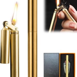 Vintage Tomb Lighter Wheel Petroleum Lighter Brass Lighter Windproof Kerosene Lighter Foldable Portable Mini Lighter with Gift Box for Men Dad